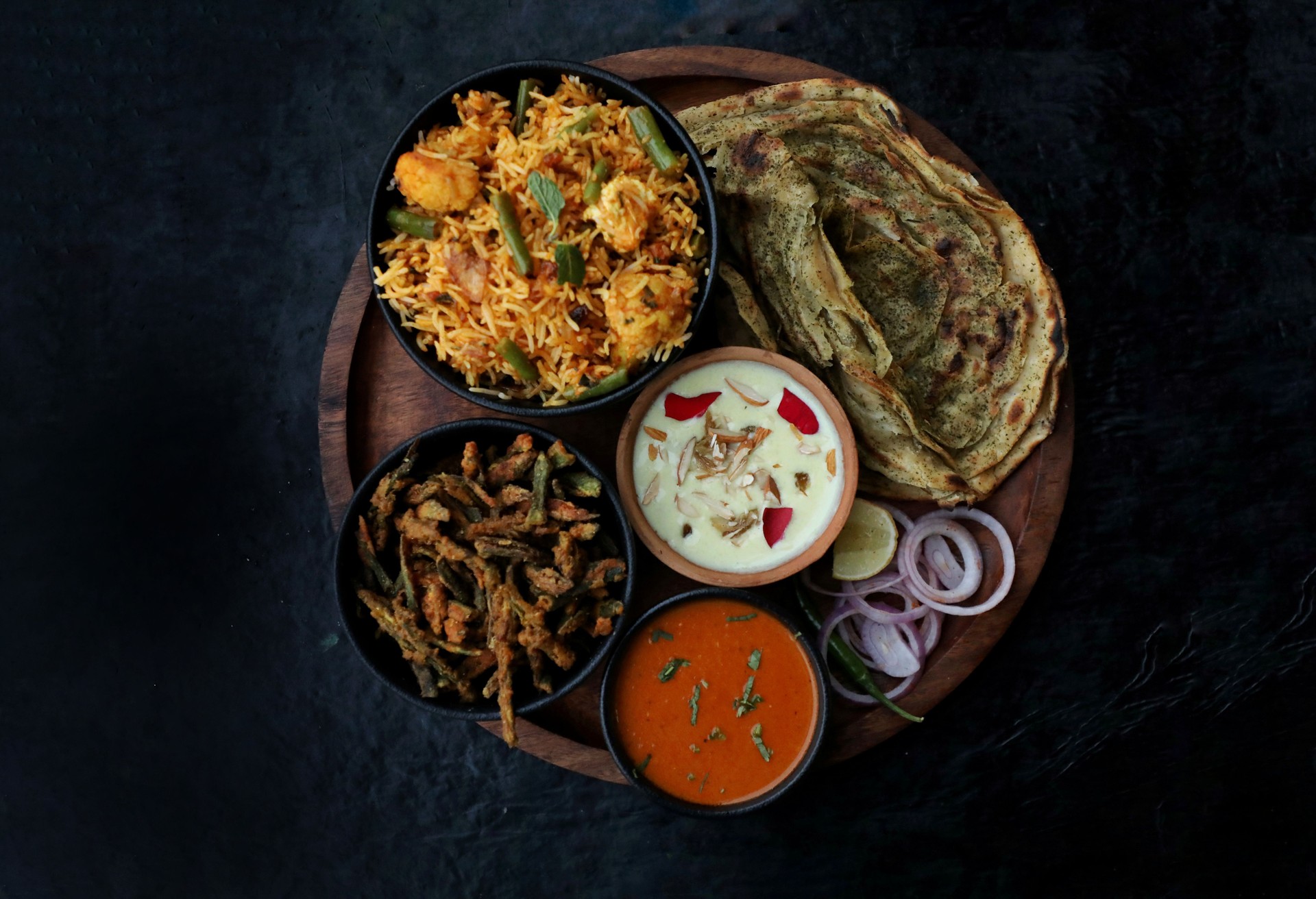Indian food thali flatlay