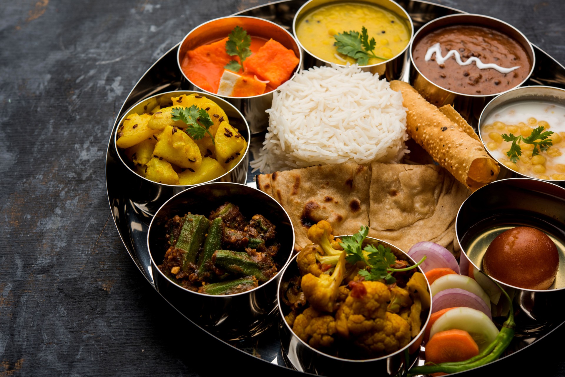 Indian Hindu Veg Thali / food platter, selective focus